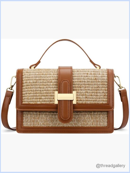 Handbags - Crossbody Bag with Detachable Strap, Top Handle, Faux Leather, Medium